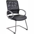 Boss Office Products Boss Mesh Reception Guest Chair with Arms - Leather - Black B6409